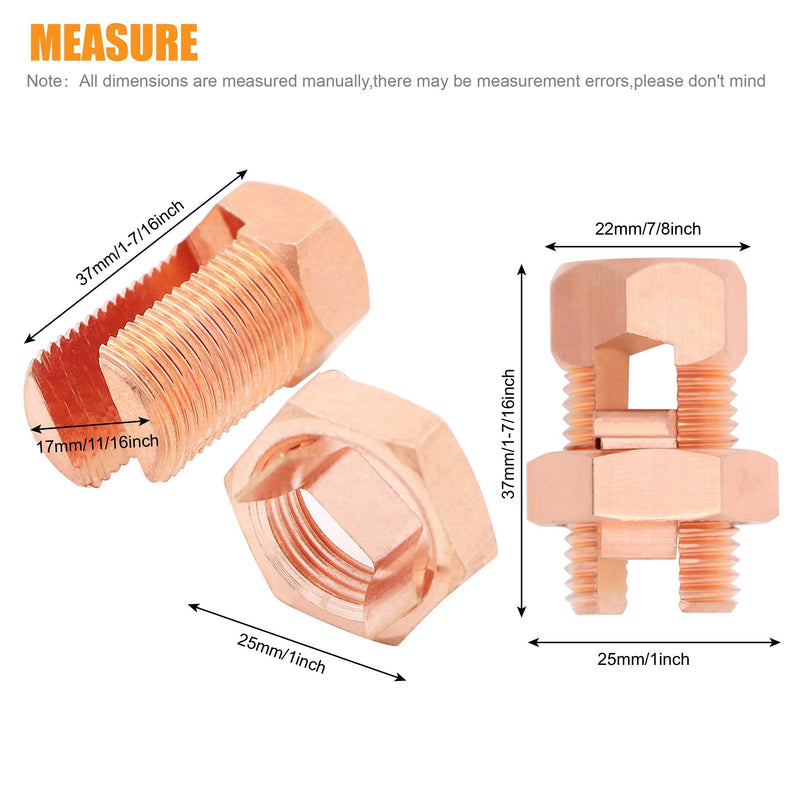 Kuejotty 10PCS Solid Copper Split Bolt Connector,Ground Wire Clamp-6AWG