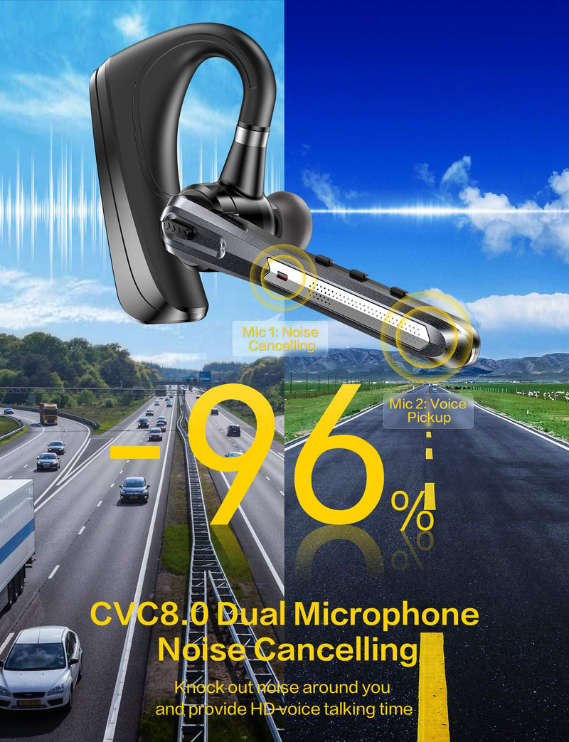 Bluetooth Earpiece V5.0 Wireless Bluetooth Headset, Dual-Mic Bluetooth Earphones Noise Cancelling Earpiece, Hands-Free Earphone Compatible with iPhone and Android for Business/Workout/Driving/Office