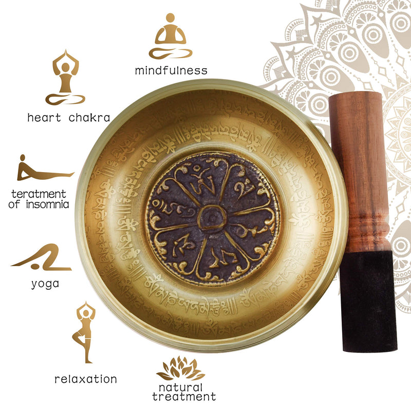 Soundance 4.7'' Tibetan Singing Bowl Set for Meditation Yoga Chakra Healing Relaxation Mindfulness Heart Peace, Handcrafted Metal Brass Bowls with Hammered Mallet Silk Cushion