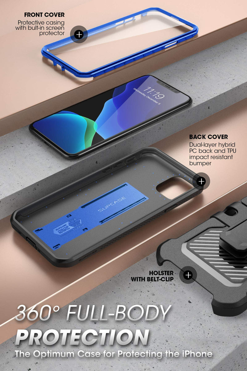 SupCase Unicorn Beetle Pro Series Case Designed for iPhone 11 6.1 Inch (2019 Release), Built-in Screen Protector Full-Body Rugged Holster Case (Royal Blue) Royal Blue