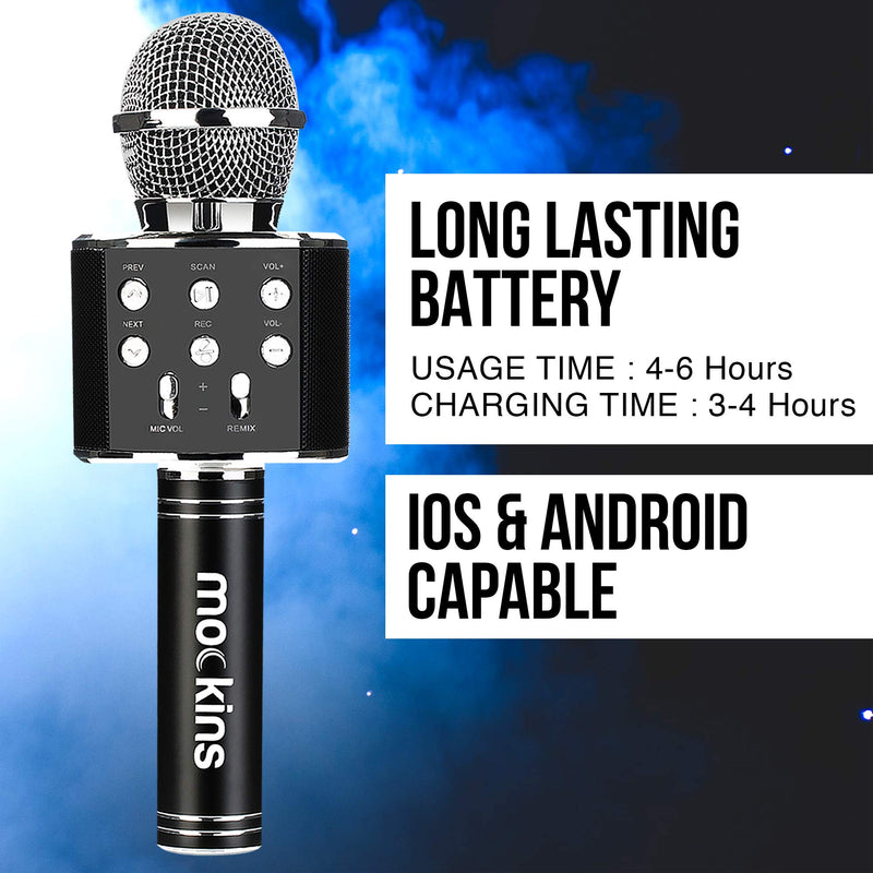 mockins Wireless Bluetooth Karaoke Microphone with Built in Bluetooth Speaker All-in-One Karaoke Machine | Compatible with Android & iOS iPhone - Black Color