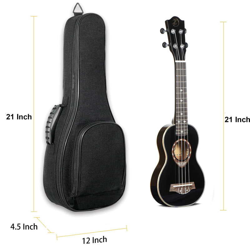 Deviser ukulele case 12MM Thick Padding ABS Handles ukelele case linen fabric 21 inch Soprano ukulele gig bag with Felt picks Black 21 Inch Soprano ukele bag