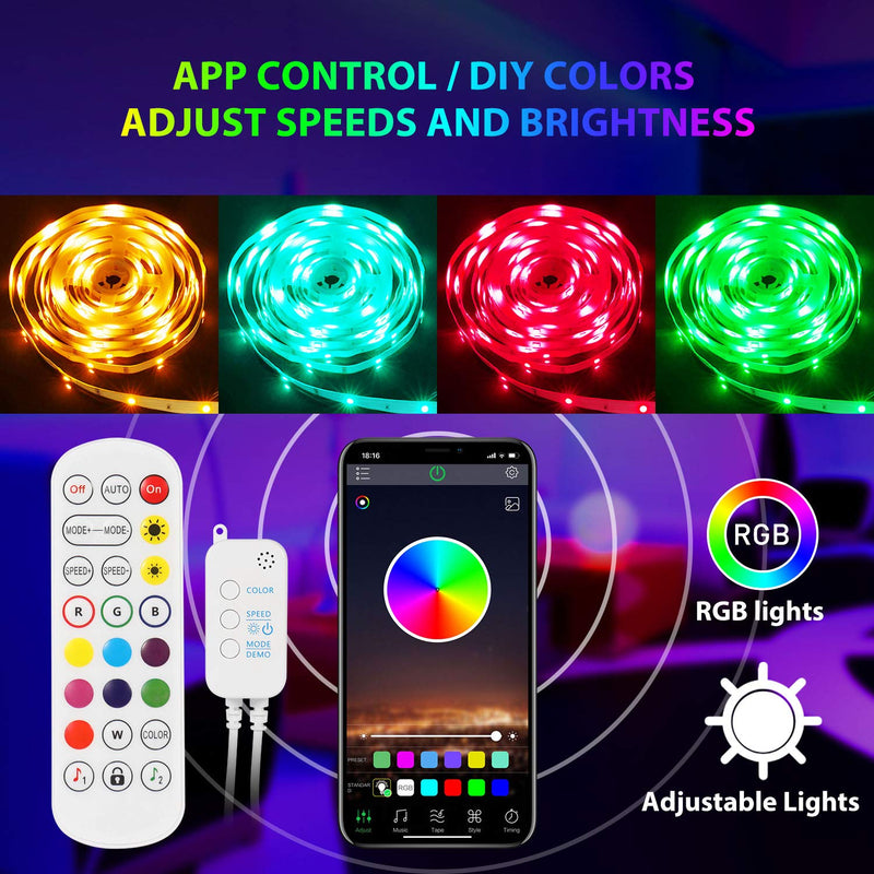 Zaecany 15M/49.2FT Led Strip Lights With Remote, Bluetooth APP, Box Controller for Bedroom, Flexible RGB Tape Lights for Ceiling Decoration, Dimmable Color Changing, Music Sync for Party, Holiday,Home