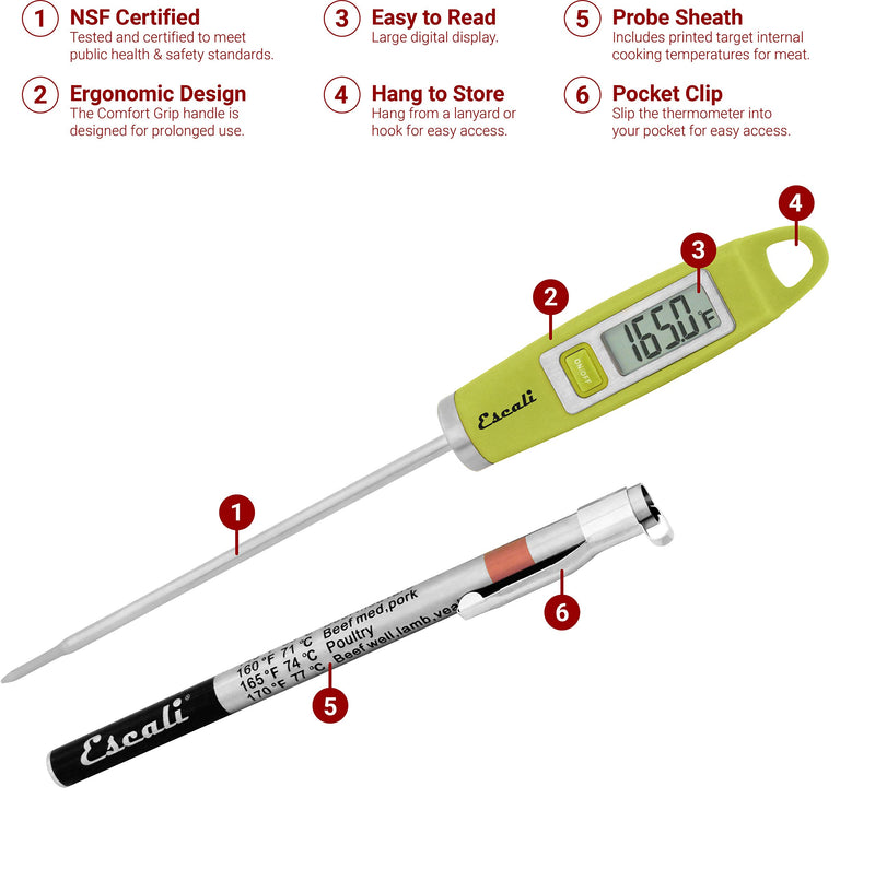 Escali DH1 Gourmet Digital Thermometer, NSF Certified-Green, Standard Green