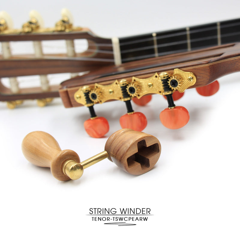 "PEAR" Handcrafted Wooden Guitar String Winder by Tenor. Designed For Classical, Flamenco, Acoustic, Electric Guitars and Ukuleles. Made Of Solid Handpicked PEAR Wood. Beautiful Vintage Look. Pear Wood and Golden Colored Metal Handle.