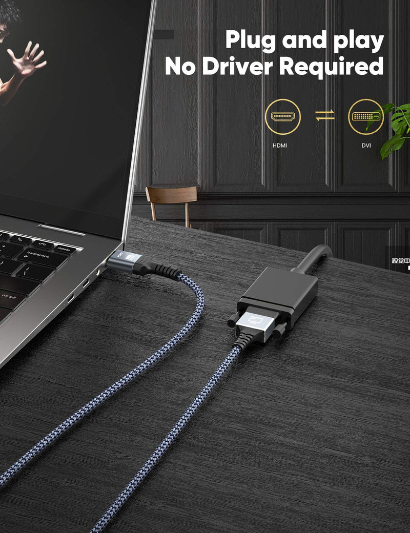 HDMI to DVI Cable (3 Feet) Bi-Directional Nylon Braid Support 1080P Full DVI-D Male to HDMI Male High Speed Adapter Cable Gold Plated for PS4, PS3 HDMI Male A to DVI-D 3 feet