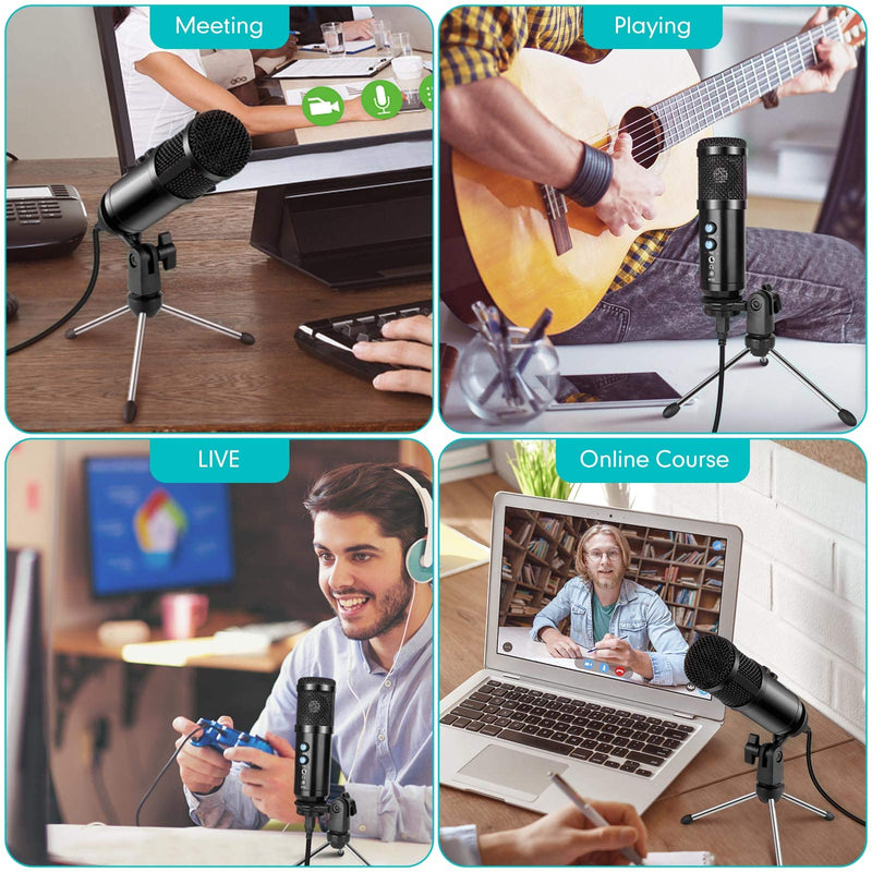 USB Microphone, DUTERI D Professional Recording Condenser Mic with Tripod Stand for Streaming, Podcasting, Studio Voice Overs, Singing, YouTube, PS4 Gaming Compatible PC Laptop MAC Desktop Windows Black