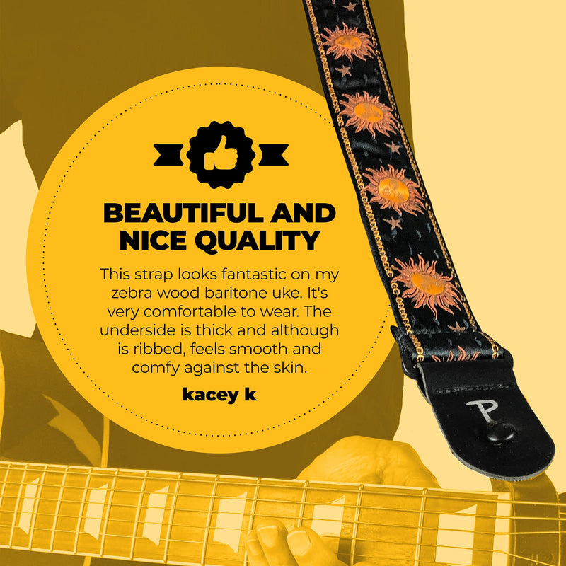 Perri’s Leathers Ltd- Guitar Strap- Nylon- Jacquard- Hello Sunshine- Adjustable- for Acoustic/Bass/Electric Guitars(TWS-7008) Black