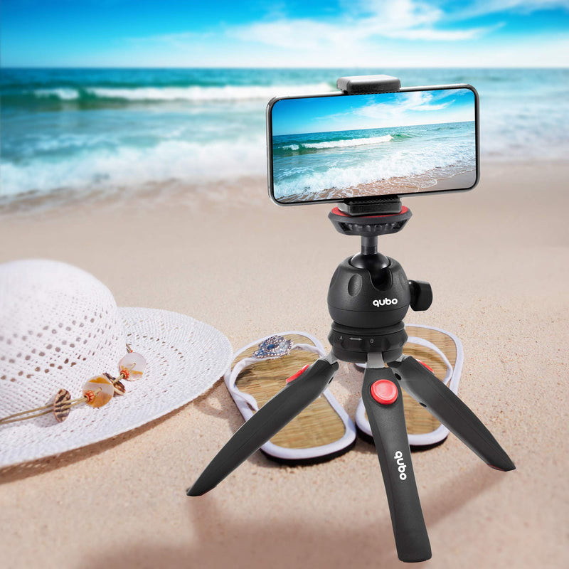 qubo Mini Tripod Camera Holder - Premium Tabletop Small Phone Tripod Mount for GoPro iPhone / Cell Phones Webcam Projector Compact DSLR - Hand Desktop Camera Tripod Stand Table