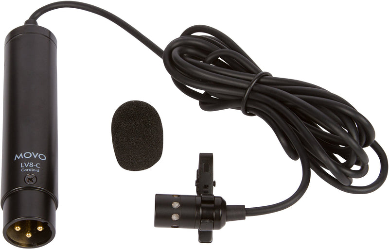 [AUSTRALIA] - Movo LV8-C Broadcast-Quality XLR Lavalier Cardioid Condenser Wired Microphone with 12mm Mic Capsule for Accurate Voice Recording - Kit Includes Lapel Clip, Case and Windscreen 