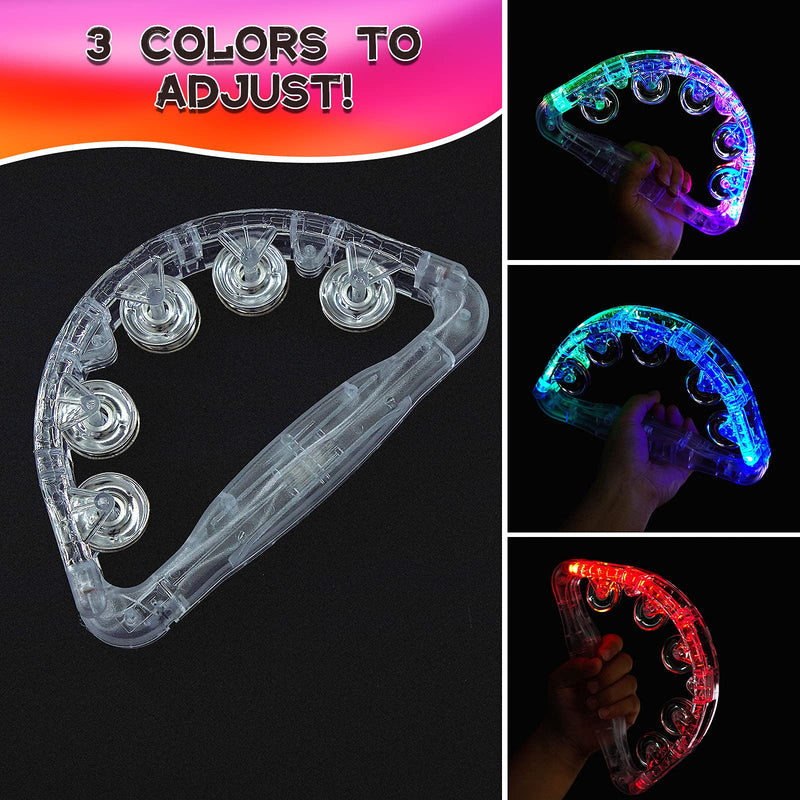 2 Pieces Tambourine for Adults Tambourine Musical Instrument Light Up Tambourine Led Glow Tambourine for Party Toys