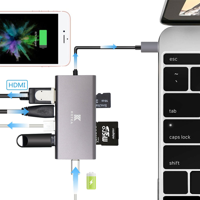 KOTEA USB C HUB, Type C Adapter with 4K HDMI, 3 USB 3.0, SD/TF Card Reader and Type C Charging Port for MacBook Pro, Google Chromebook, XPS and More USB C Devices