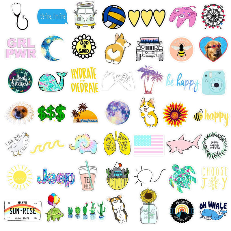 50pcs Vinyl Aesthetic Stickers for Water Bottles Laptop, Cute VSCO Hydroflask Stickers for Skateboard Notebooks Journals Luggage, Great Gift for Teen Girls (Multi-50pcs)