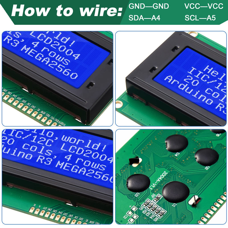 [AUSTRALIA] - Weewooday 8 Pieces IIC/ I2C/ TWI LCD Serial Interface Adapter and LCD Module Display Backlight Compatible with Arduino R3 MEGA2560 (Blue,LCD 2004 20 x 4) LCD 2004 20 x 4 Blue 