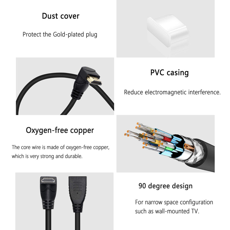 8K 90 Degree HDMI Cable,Gelrhonr Ultra High Speed 48Gbps Up Angled HDMI 2.1 Extension Cable Support 8K@60HZ 4K@120HZ HDCP 3D，Compatible with UHD TV, Blu-ray, PS3/4（0.6M） (Up Male/Female) Up Male/Female