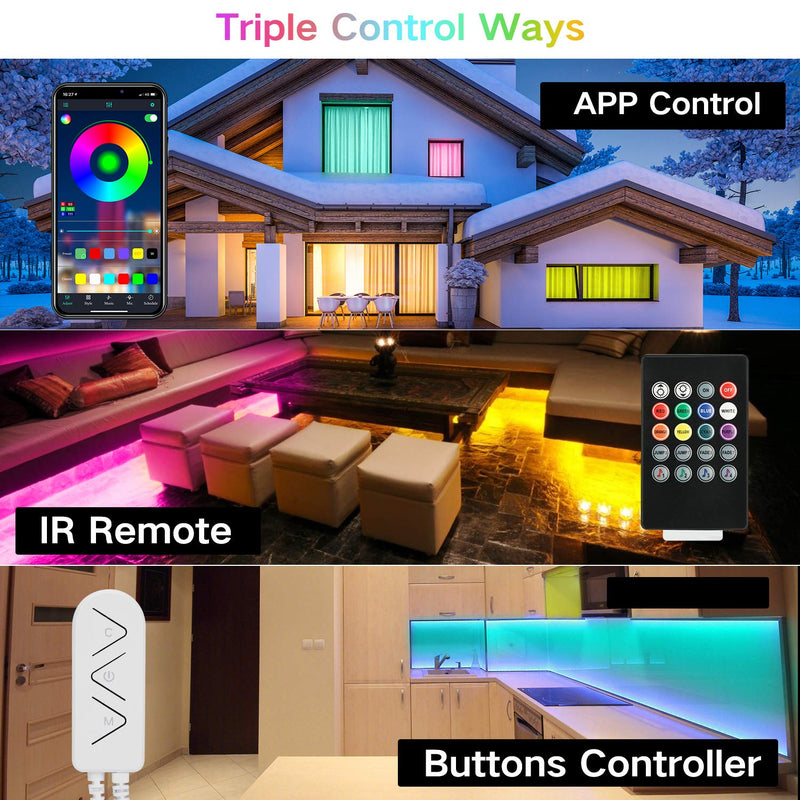 [AUSTRALIA] - 50ft LED Strip Lights for Bedroom, AWANFI RGB Color Changing Music Sync LED Lights Strip with Remote, APP Bluetooth Control and 12V Power Supply for TV Room Decor, Non-Waterproof 15m 