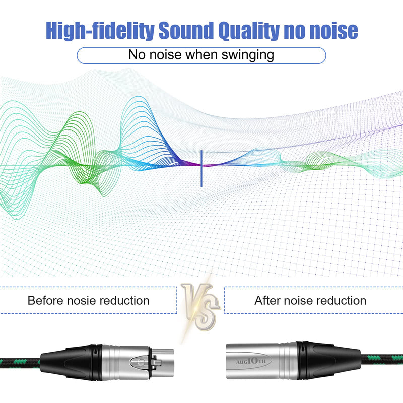 Augioth XLR to XLR Pro Mic Cable Male to Female XLR Cable 3-pin Green Balanced Shielded Microphone Cable for Amplifier Mixer,Speaker Systems,Recording Studio,20Ft