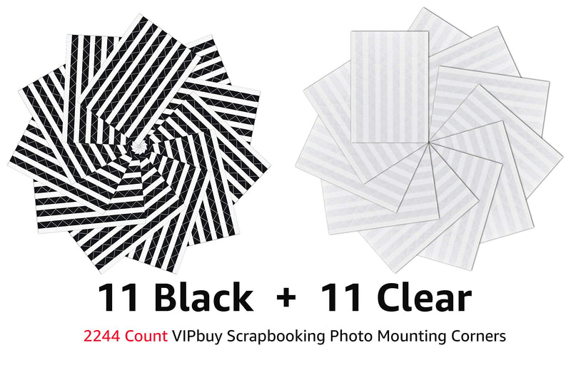 VIPbuy 2244 Count Photo Mounting Corner Stickers Self Adhesive for Scrapbooking Photo Album Diary DIY Craft, 22 Sheets (Black & Clear) Black & Clear