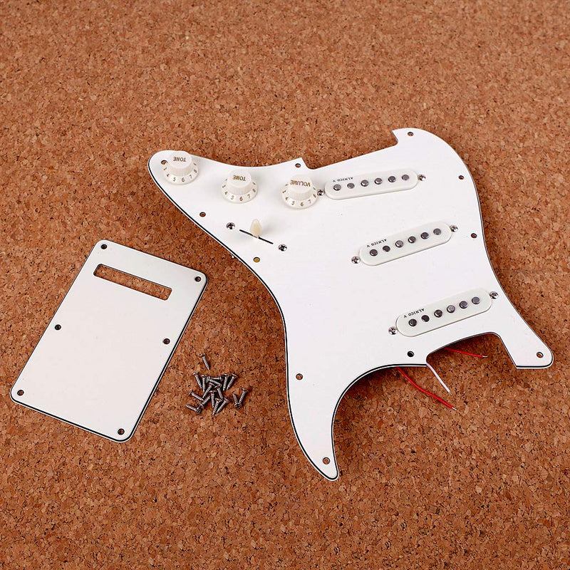 Alnicov 11 Holes Guitar Single Coil Pickups Prewired-Loaded SSS Pickguard Scratch Plate Set with Back Cover for Strat Stratocaster Guitar Parts,3Ply White