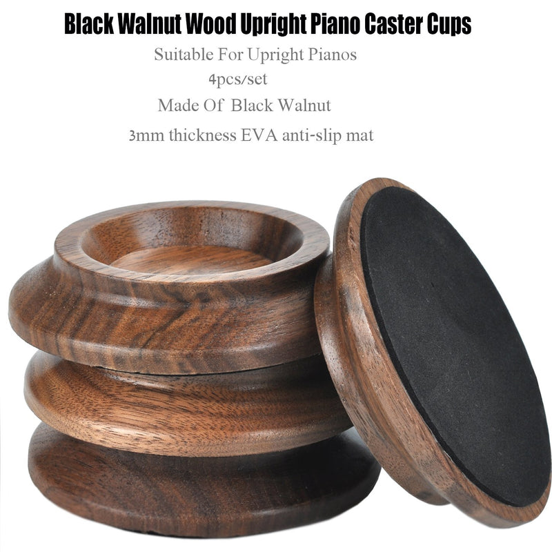 Upright Piano Caster Cups,Solid Wood Furniture,Piano Caster Cups - Non-Slip & Anti-Noise Foam (black walnut) black walnut