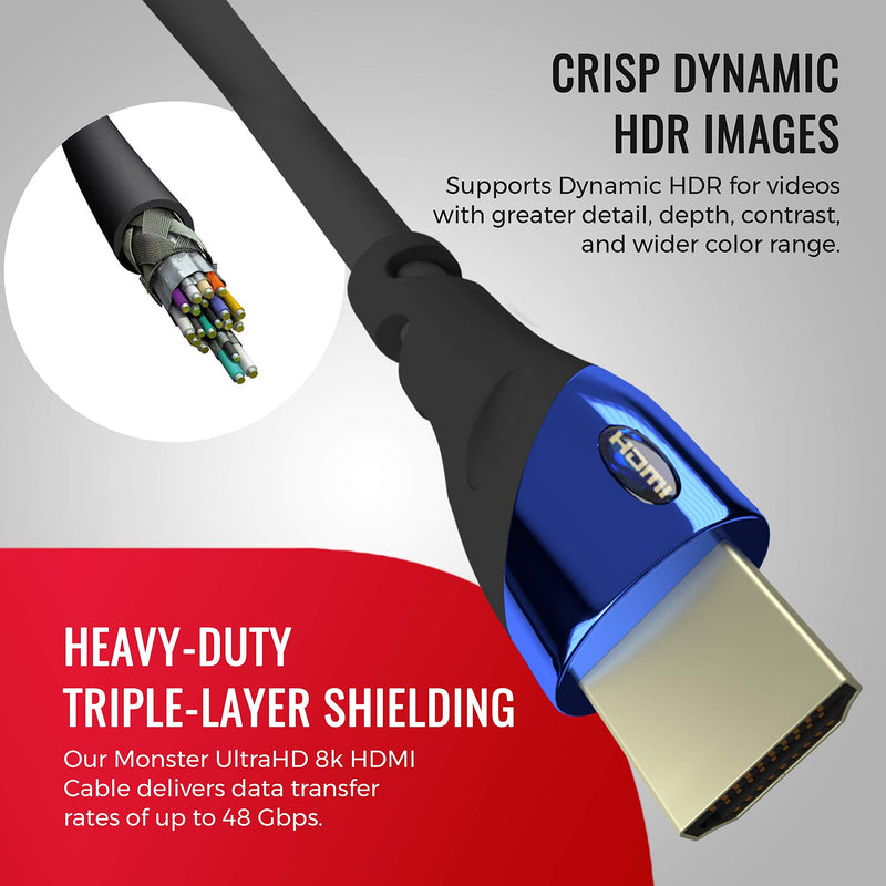 Monster Ultra High-Speed 8K Cobalt HDMI 2.1 8ft Cable at 48 Gbps for Apple TV, Roku, Samsung, QLED, Sony, LG, Playstation, PS5, PS4 and Xbox 8 ft