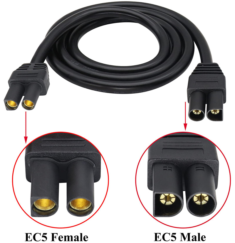 HCFeng EC5 Extension Cable 14AWG EC5 Male to EC5 Female Connector Extension Cable ADS-018 EC5 Male to EC5 Female Extension Cord for RC ESC LI-PO Battery [black-1m/3.3ft]
