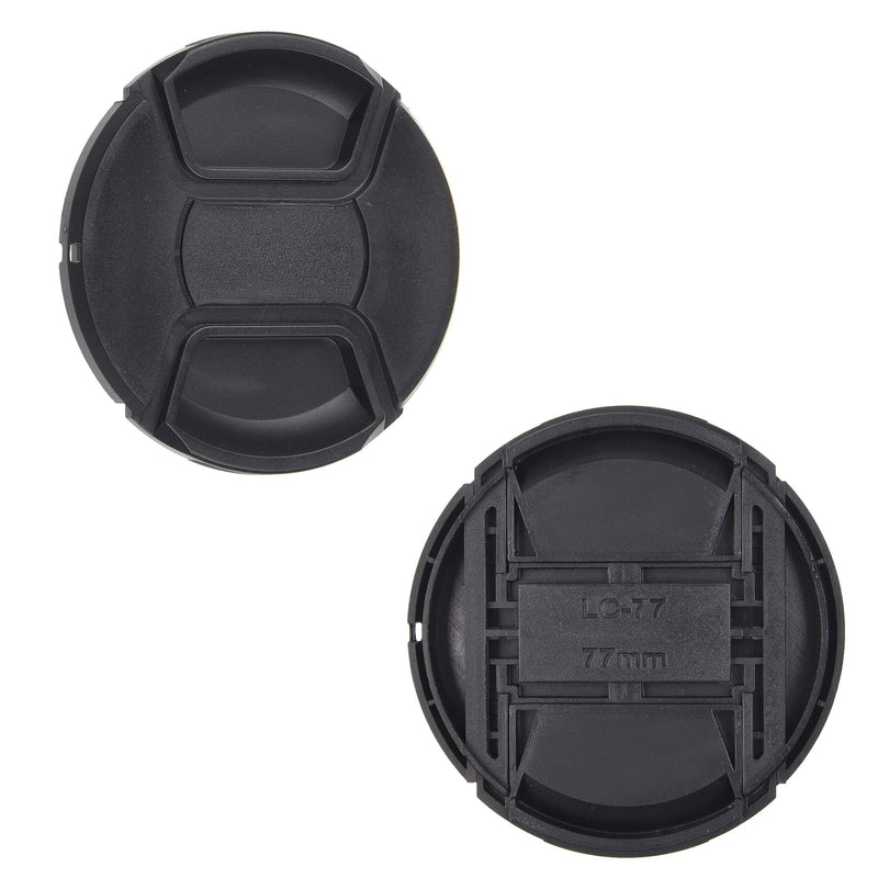 Lens Cap Bundle - 4 Snap-on Lens Caps for DSLR Cameras - 4 Lens Cap Keepers - Microfiber Cleaning Cloth Included - Compatible Nikon, Canon, Sony Cameras (77mm) 77mm