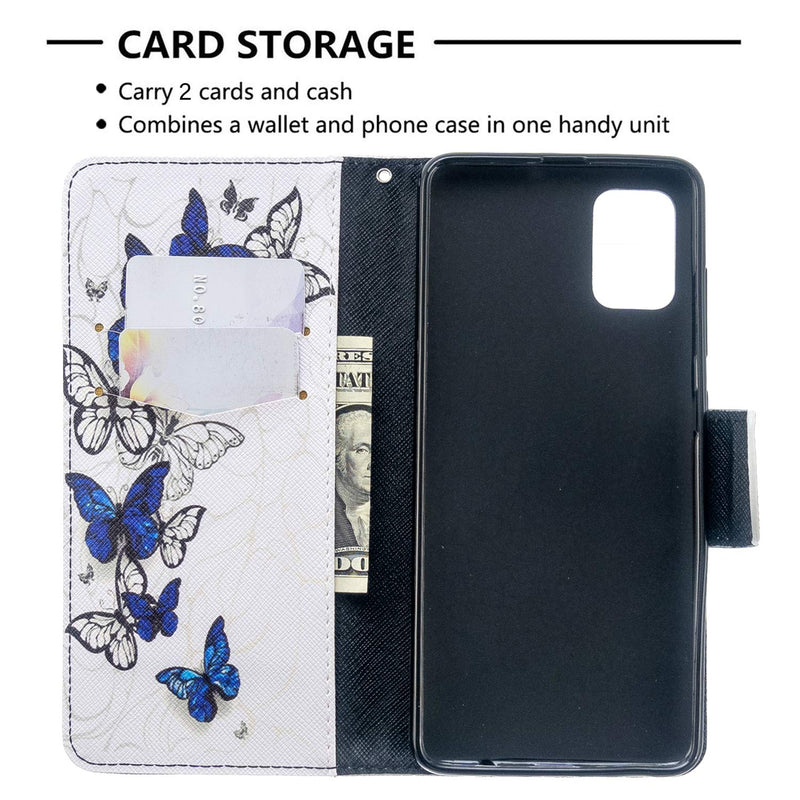 Samsung Galaxy A51 Case Shockproof PU Leather Flip Wallet Phone Case Folio Slim Magnetic Protective Cover Soft TPU Bumper with Stand Card Holder Slots for Samsung Galaxy A51 Blue & White Butterfly