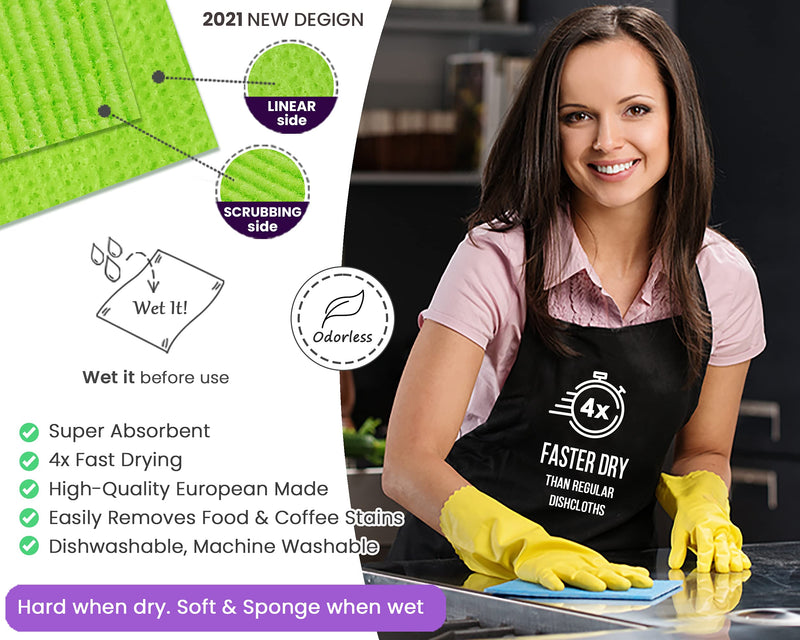 [12Pack+1Loofah Dish Sponge] 100% Natural Biodegradable Swedish Dishcloths for Kitchen | No-Discoloration, No-Odor, Super Absorbent Dish Sponge | Paper Towel, Dust Wipes Replacement [New Pattern] New Multi