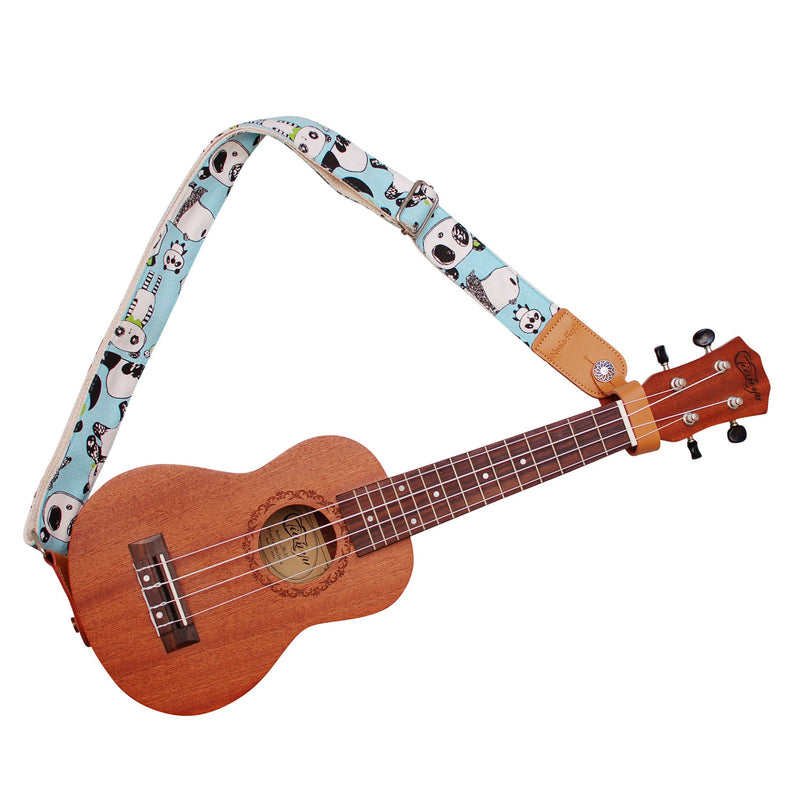 MUSIC FIRST Original Design “Panda” Soft Cotton & Genuine Leather Ukulele Strap Ukulele Shoulder Strap