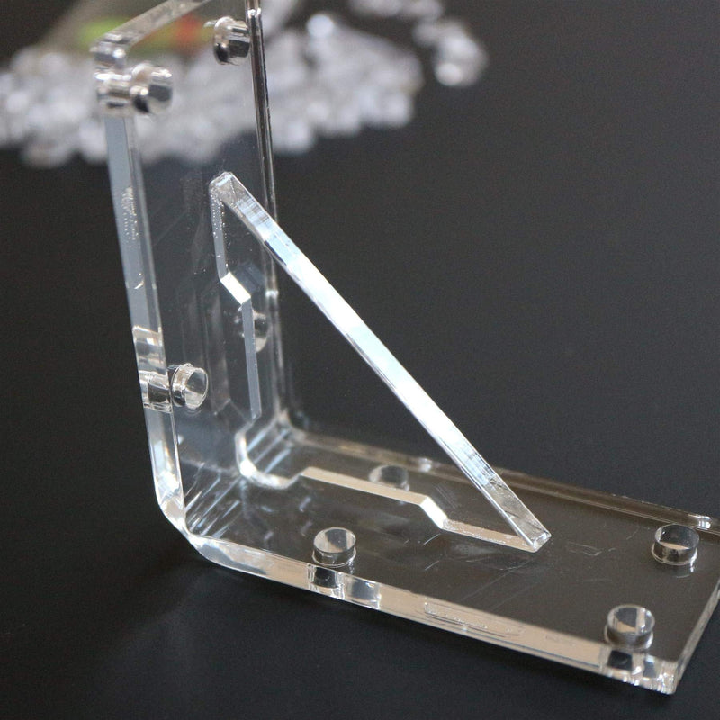 4 x V4, 5mm thickness, Reinforced, Strong, Angled L Brackets, Polished Clear Acrylic + 40x M5 Bolts, Clear Right Angle Bracket