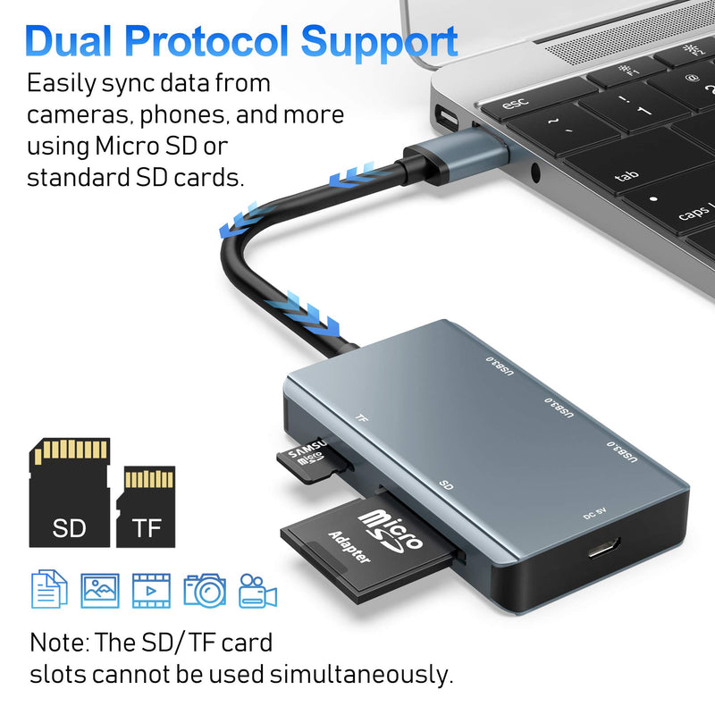 SD Card Reader, Vilcome USB 3.0 Card Reader with 3 USB 3.0 Ports + SD & TF Card Slots, 5Gbps USB Hub Adapter for MacBook Pro/Air,Computer/Laptop,Windows,iMac,USB Flash Drive,Mobile HDD and More