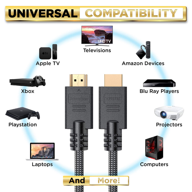 PowerBear 4K HDMI Cable 10 ft [3 Pack] High Speed, Braided Nylon & Gold Connectors, 4K @ 60Hz, Ultra HD, 2K, 1080P Compatible | for Laptop, Monitor, PS5, PS4, Xbox One, Fire TV, Apple TV & More 10 Feet 3