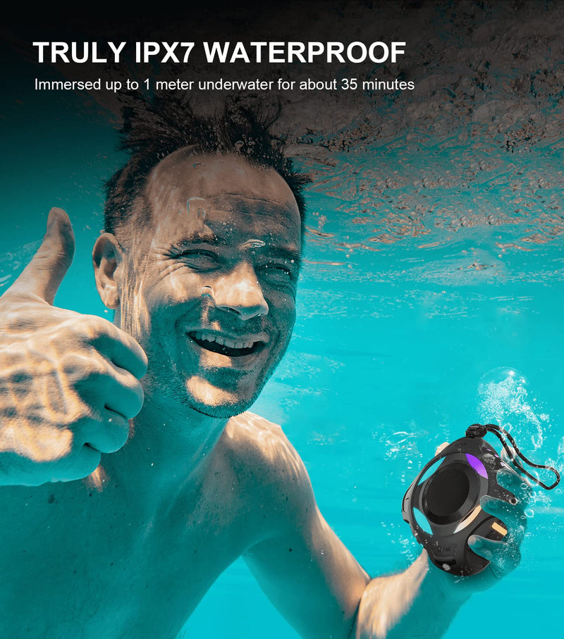 Waterproof Bluetooth Speaker IPX7, Shower Speaker with Multi-Color Light,Floating, Loud HD Stereo Sound, Robust Bass, Wireless Speaker with 24H Playtime for Beach Pool Biking Trip, Gifts for Men,Women Midnight Black
