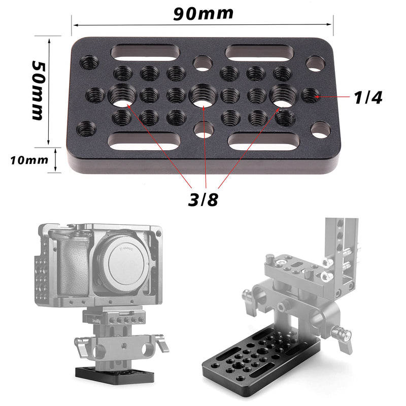 FocusFoto Multi-Purpose Extension Switching Cheese Plate Camera Baseplate with 1/4"-20 & 3/8"-20 Thread Mounting for DSLR Camera Cage Rig Railblocks Dovetails Short Rods