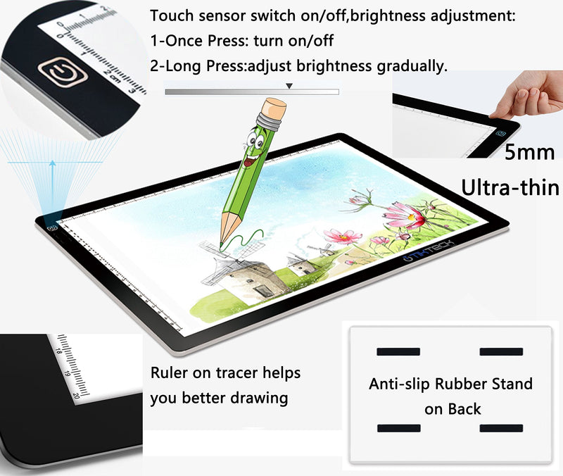 A4 Ultra-thin Portable LED Light Box Tracer USB Power Cable Dimmable Brightness LED Artcraft Tracing Light Pad for Artists Drawing Sketching Animation Stencilling X-rayViewing Black A4