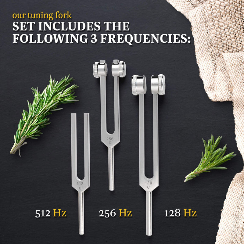 Tuning Fork Set (128Hz, 256Hz, 512Hz) — Body Tuning Forks for Healing Chakra Set — Tuning Fork Medical Sound Healing Therapy, DNA Repair, Violin/Guitar/Piano Tune Fork — Gift Ready