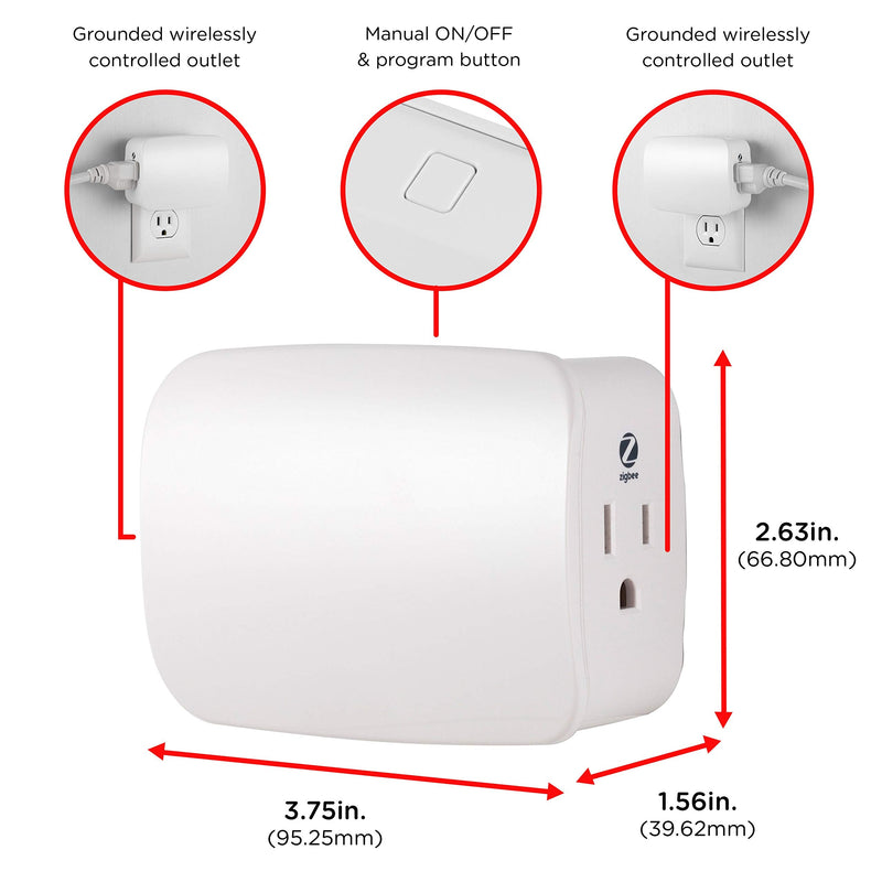 Enbrighten Zigbee Switch, Dual Outlet Control Plug-In, Pairs Directly with Echo 4th Gen/Echo Show 10 (All)/Echo Studio/Echo Plus (All)/Eero Pro 6, White, 43095