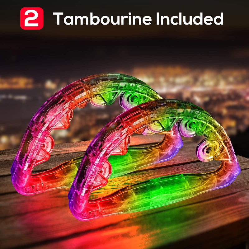 LED Tambourine, Light up Musical Flashing Tambourine [2 Pack]