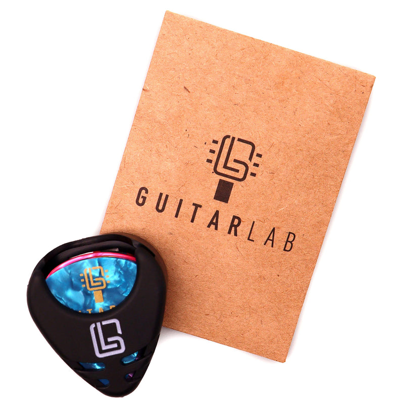 Guitar Pick Stick-on Holder with 10 mixed picks by Guitar Lab | Celluloid Plectrums for electric, bass, guitar or ukulele | Pick Storage Accessories | 10 picks 0.46mm, 0.71mm and 0.96mm