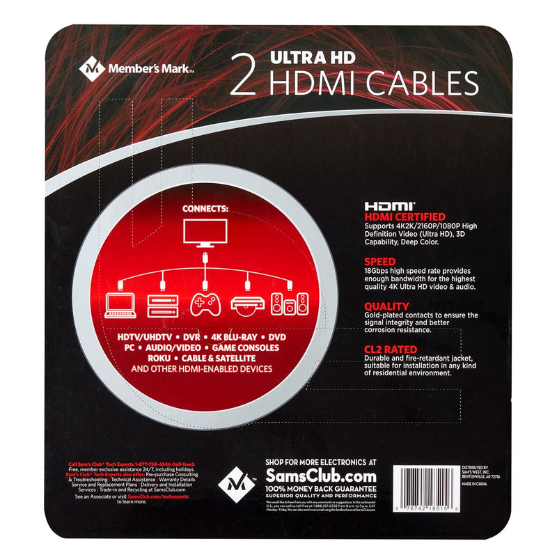 Member's Mark 2pk. 9ft. HDMI Cables