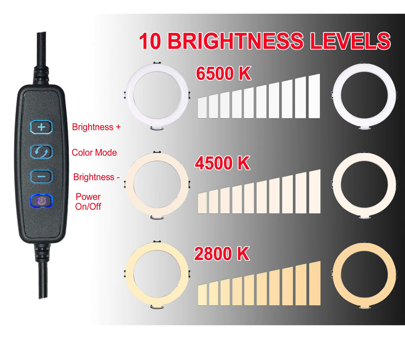 Vidpro RL-10 10" Inch LED Ring Light Kit with Mini Tripod and Ball Head. USB Powered for Portraits, Makeup, Modelling, Vloggers, Macro Photos and YouTube. Variable Color Temperature 2800K 4500K 6500K