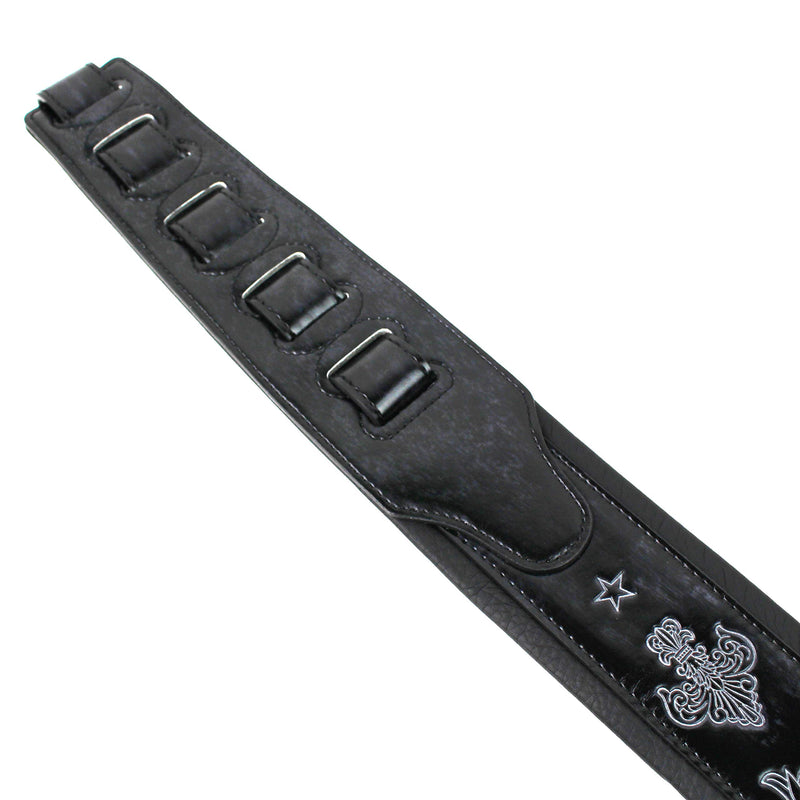 Walker And Williams GB-20 Denim Black Padded Leather Strap with Fleur De Lis & French Chain Design