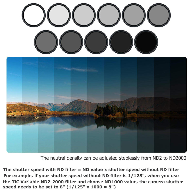 JJC 55mm ND Filter ND2-2000 VND Variable Neutral Density Fader for Nikon D5600 D3500 D3400 D7500 w/ 18-55mm Kit Lens, for Sony A7 A7II A7III w/ 28-70mm Kit Lens & Other Lenses with 55mm Filter Thread