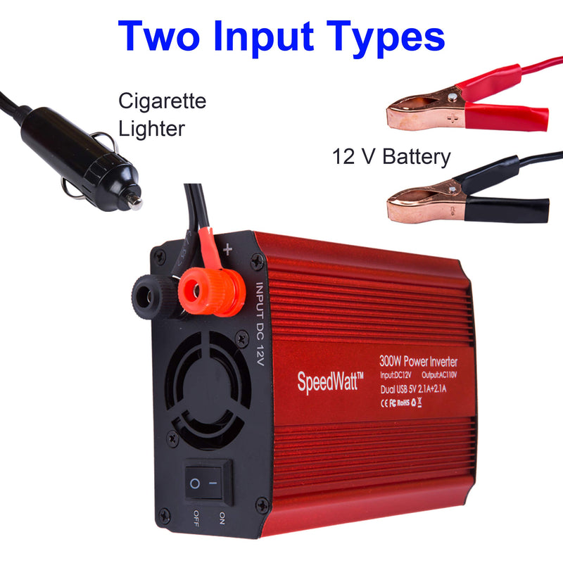 AC 300W SpeedWatt DC 12V to AC 110V Car Inverter Power Inverter with 4.2A Dual USB Car Adapter