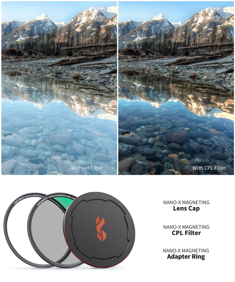58mm Circular Polarizers Filter, K&F Concept Magnetic 58mm Circular Polarizing Filter Kit (Magnetic CPL Filter + Adapter Ring + Lens Cap) -28 Multi-Layer Coatings (Nano-X Series)