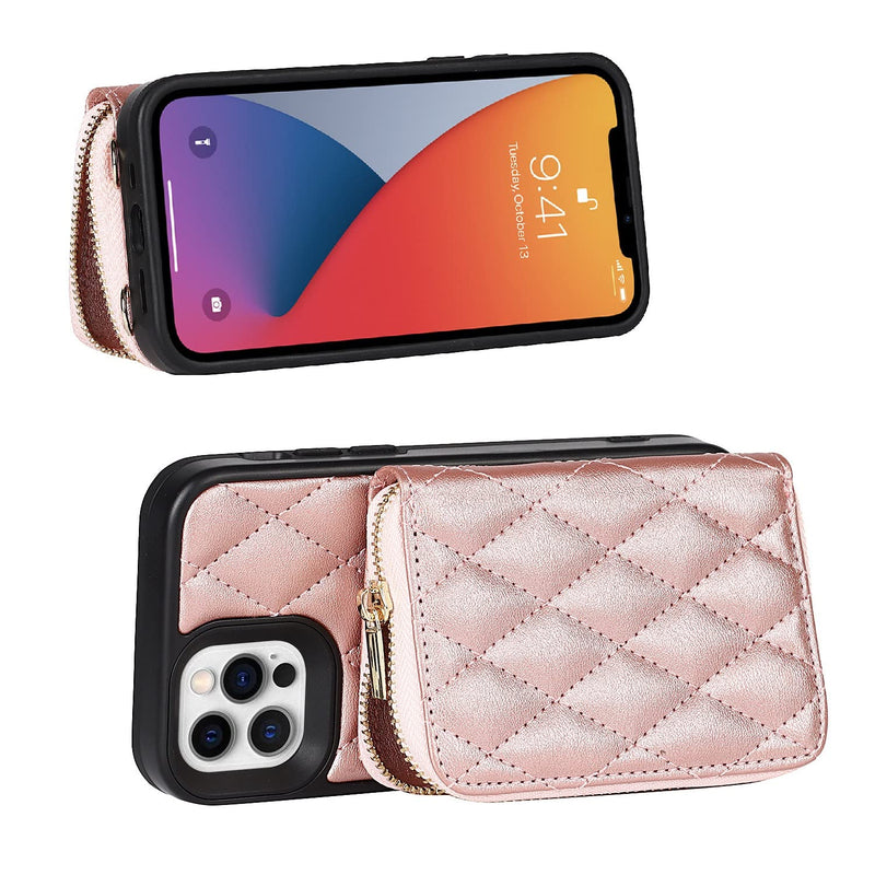 Jaorty Crossbody Detachable 2 in 1 Wallet Case for iPhone 12 and iPhone 12 Pro,Crossbody Case with Zipper Card Holder Bag Wrist Strap Lanyard Purse Compatible with iPhone 12/12 Pro 6.1 inch,Rosegold RoseGold