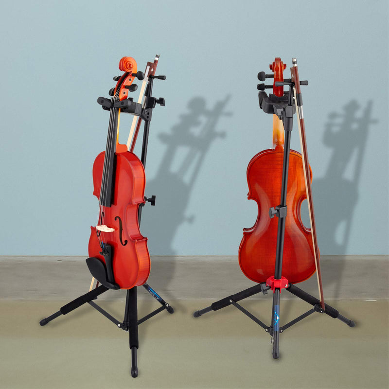 EASTROCK Violin Stand Black Tripod Viola Stand and Height Adjustable with Bows Hook Holder Automatic Locking Hook & Soft Pad Material(Violin Stand)