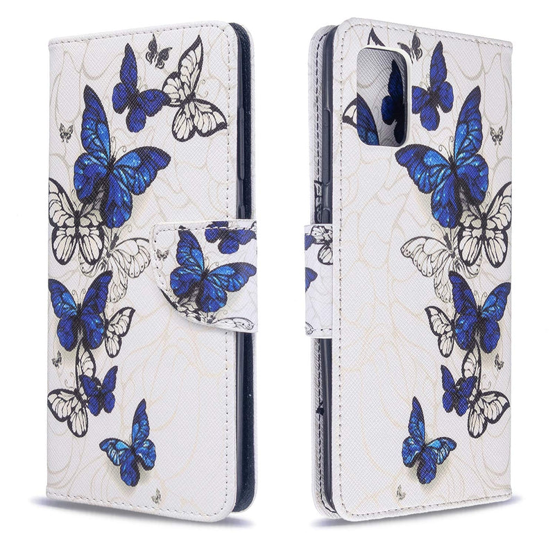 Samsung Galaxy A51 Case Shockproof PU Leather Flip Wallet Phone Case Folio Slim Magnetic Protective Cover Soft TPU Bumper with Stand Card Holder Slots for Samsung Galaxy A51 Blue & White Butterfly