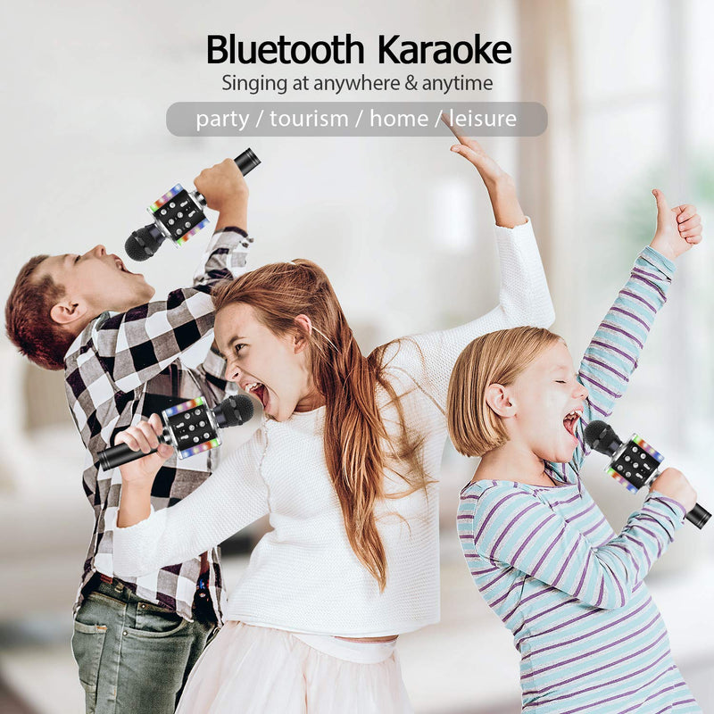 Wireless Bluetooth Karaoke Microphone, 4-in-1 Portable Handheld Karaoke Mic Speaker Machine, Christmas Birthday Home Party for Android/iPhone/PC or All Smartphone Black